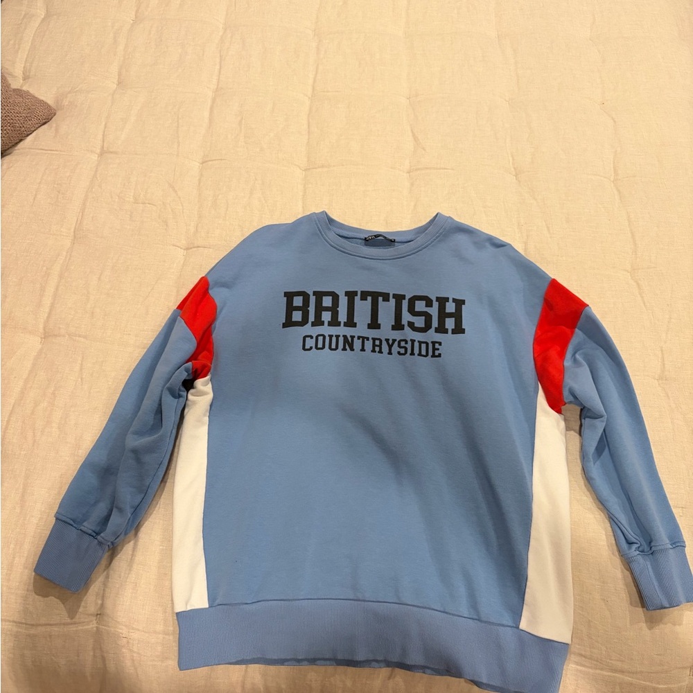 Zara Blue and Red Crewneck Sweater Oversized